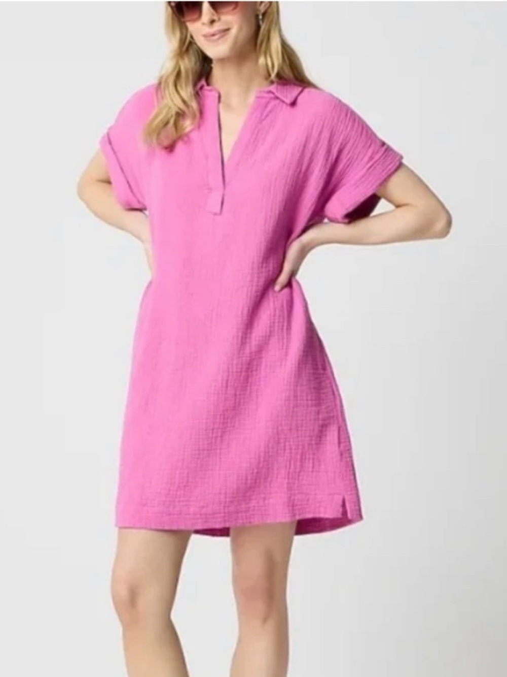 J. Crew Pink Gauze V-Neck Mini Dress with Pockets Small